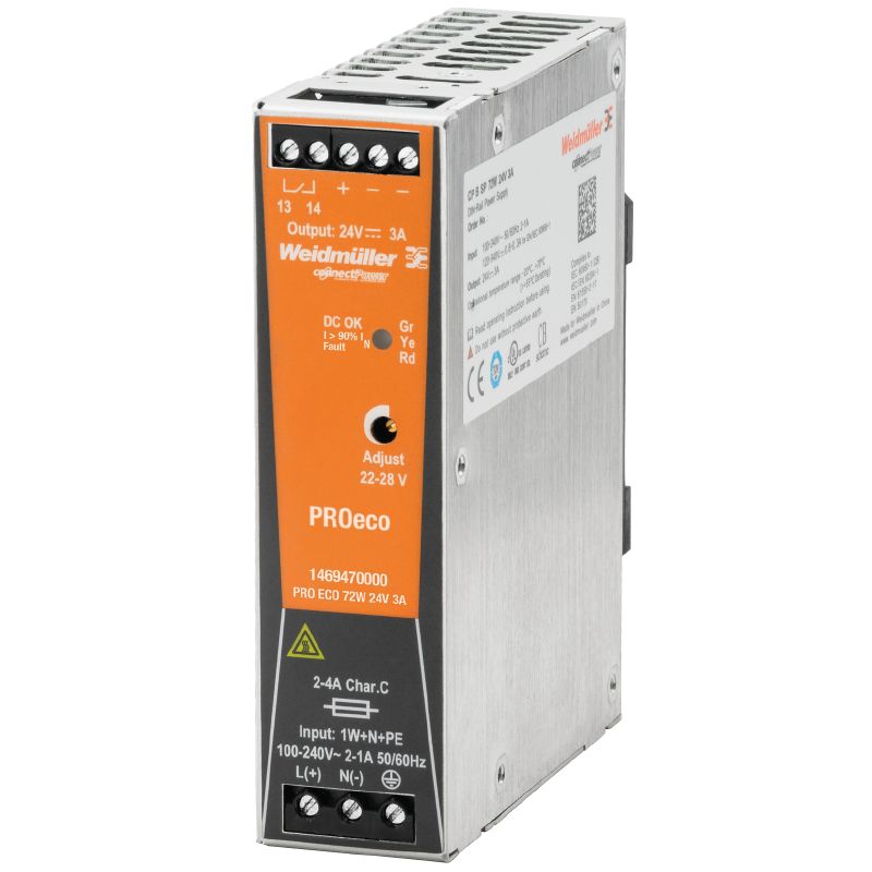 Weidmuller 1469470000 PRO ECO 72W 24V 3A Switch Mode Power Supply Unit