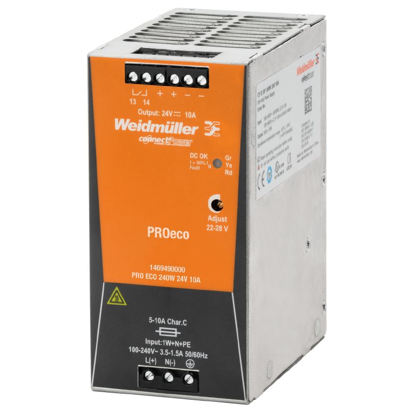 Weidmuller 1469490000 PRO ECO 240W 24V 10A Switch Mode Power Supply Unit