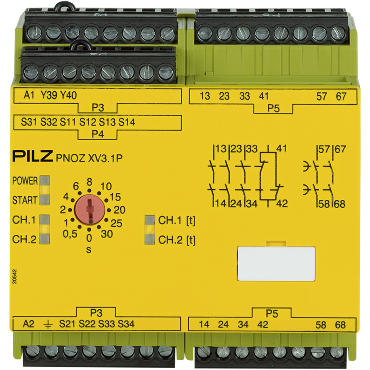 PILZ 777530 Emergency Stop Safety Timer Relay 1/2 Channel Wiring 3NO 1NC 2NO 24-240VAC/DC 0.1-30s