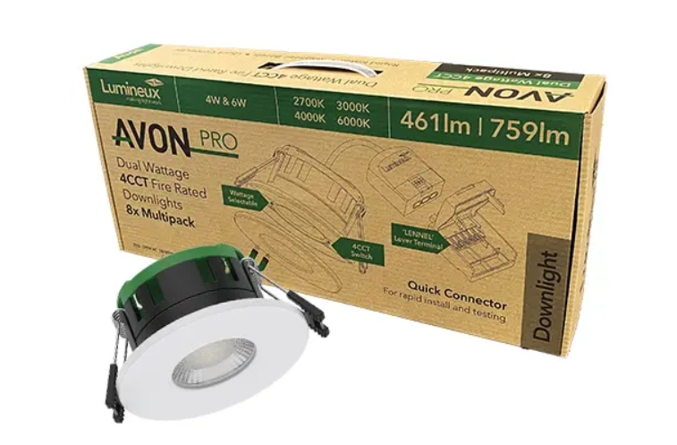 Lumineux 421414-MP Avon Fire Rated Downlight 4W/6W 4CCT IP65 White RAL9016 60D 8 Pack