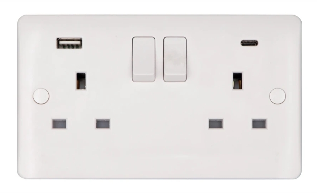 Vimark VP1289 Pro 13A 2 Gang Switched Socket with 2 USB Ports (1 x Type C + 1 x Type A, 4.8A)