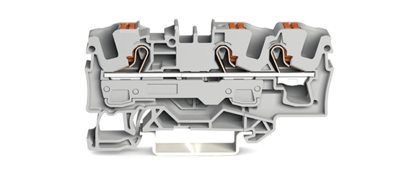WAGO 2206-1301 ATEX 3-conductor Through Terminal Block with Push-Button CAGE CLAMP® Grey 6.0mm²