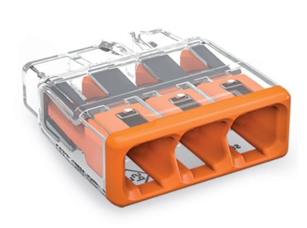 WAGO 2773-403 PUSH WIRE® 3 way Splicing Connector for Solid/Stranded Conductors 4mm Orange