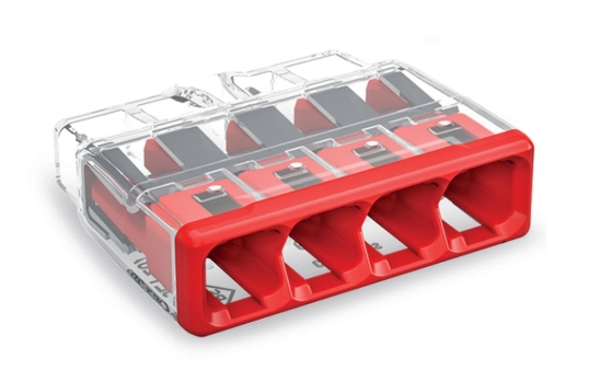 WAGO 2773-404 PUSH WIRE® 4 way Splicing Connector for Solid/Stranded Conductors 4mm Red