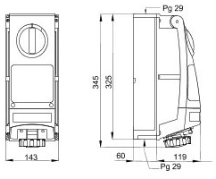 Gewiss GW66981 Interlocked Switched Socket 16A 3P+E 380V with RCD Compartment