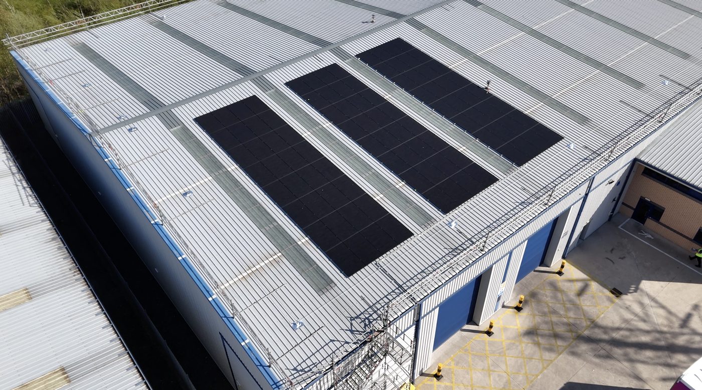 Solar PV modules installed across an industrial roof